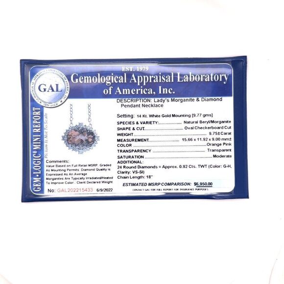 Natural Morganite Diamond Necklace 18" Gold 10.67 TCW Certified $6,950 215433 - Picture 12 of 12